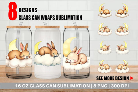 Glass Can Sleepy Rabbit Cloud Sublimation artnoy 