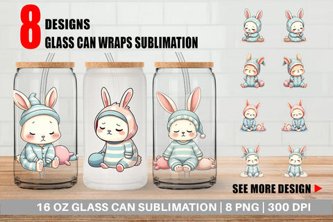 Glass Can Sleepy Rabbit Sublimation artnoy 