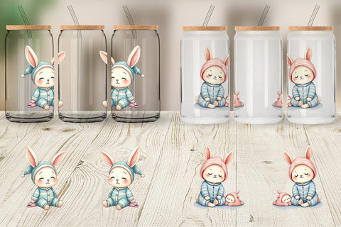 Glass Can Sleepy Rabbit Sublimation artnoy 