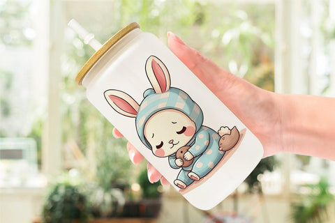 Glass Can Sleepy Rabbit Sublimation artnoy 