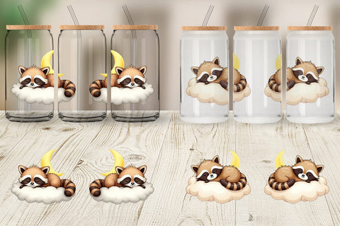 Glass Can Sleepy Raccoon Cloud Sublimation artnoy 