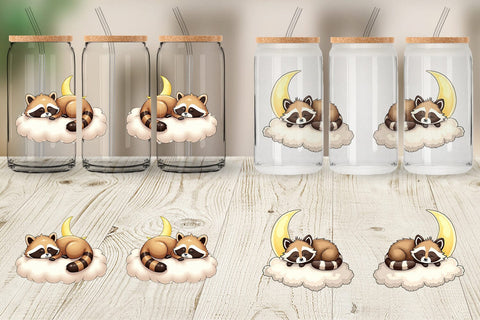 Glass Can Sleepy Raccoon Cloud Sublimation artnoy 
