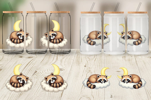 Glass Can Sleepy Raccoon Cloud Sublimation artnoy 