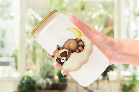 Glass Can Sleepy Raccoon Cloud Sublimation artnoy 