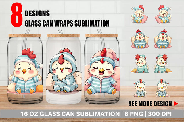Glass Can Sleepy Rooster Sublimation artnoy 