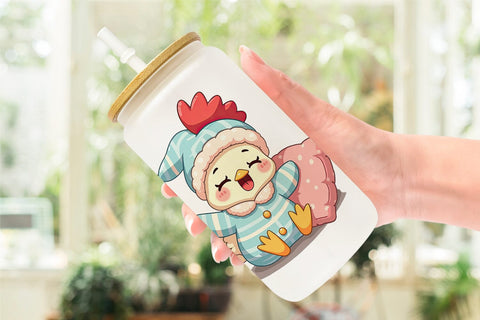 Glass Can Sleepy Rooster Sublimation artnoy 