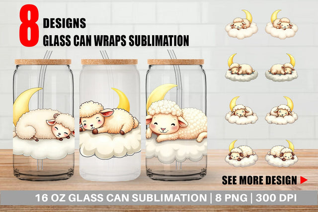 Glass Can Sleepy Sheep Cloud Sublimation artnoy 