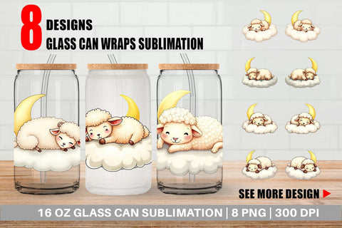 Glass Can Sleepy Sheep Cloud Sublimation artnoy 