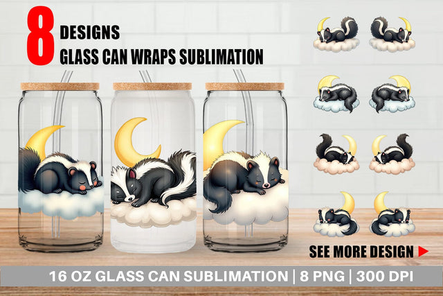 Glass Can Sleepy Skunk Cloud Sublimation artnoy 