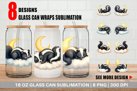 Glass Can Sleepy Skunk Cloud Sublimation artnoy 