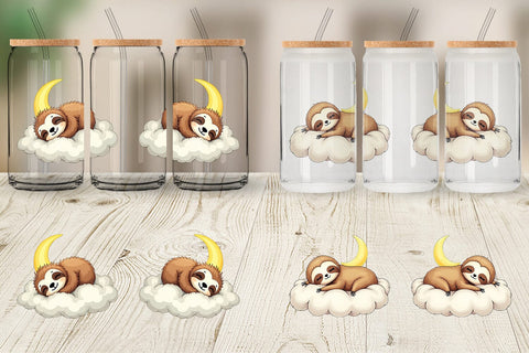 Glass Can Sleepy Sloth Cloud Sublimation artnoy 