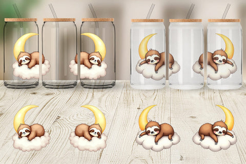 Glass Can Sleepy Sloth Cloud Sublimation artnoy 