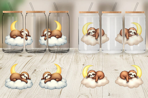 Glass Can Sleepy Sloth Cloud Sublimation artnoy 