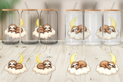 Glass Can Sleepy Sloth Cloud Sublimation artnoy 