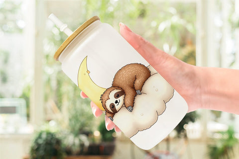 Glass Can Sleepy Sloth Cloud Sublimation artnoy 