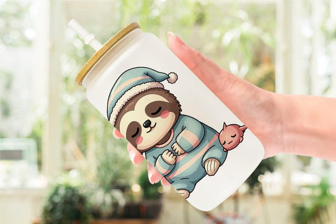 Glass Can Sleepy Sloth Sublimation artnoy 