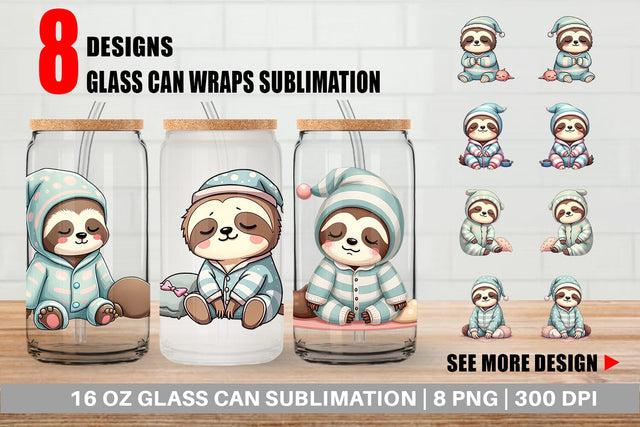 Glass Can Sleepy Sloth Sublimation artnoy 