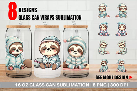 Glass Can Sleepy Sloth Sublimation artnoy 