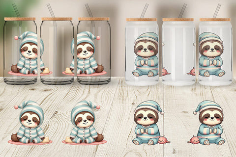 Glass Can Sleepy Sloth Sublimation artnoy 