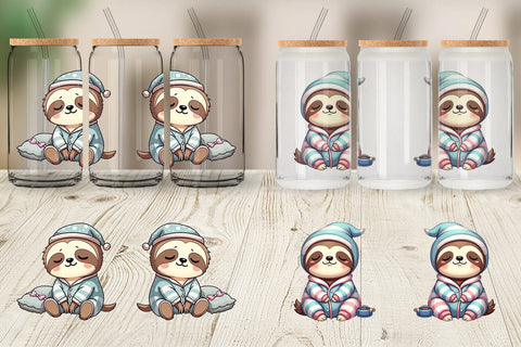 Glass Can Sleepy Sloth Sublimation artnoy 