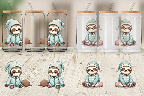 Glass Can Sleepy Sloth Sublimation artnoy 