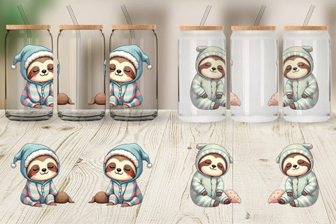 Glass Can Sleepy Sloth Sublimation artnoy 