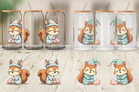 Glass Can Sleepy Squirrel Sublimation artnoy 