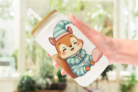 Glass Can Sleepy Squirrel Sublimation artnoy 
