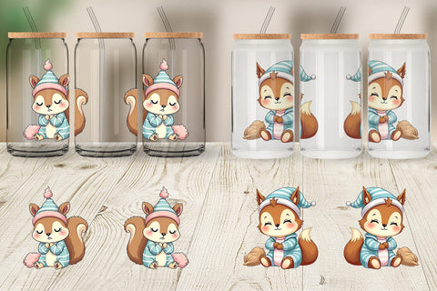 Glass Can Sleepy Squirrel Sublimation artnoy 