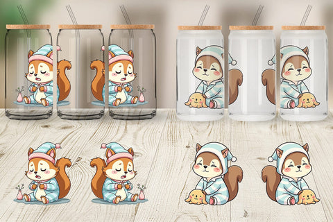 Glass Can Sleepy Squirrel Sublimation artnoy 