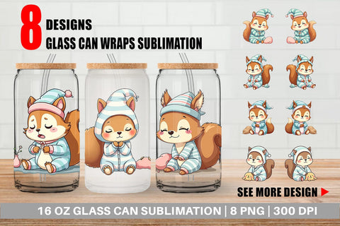 Glass Can Sleepy Squirrel Sublimation artnoy 