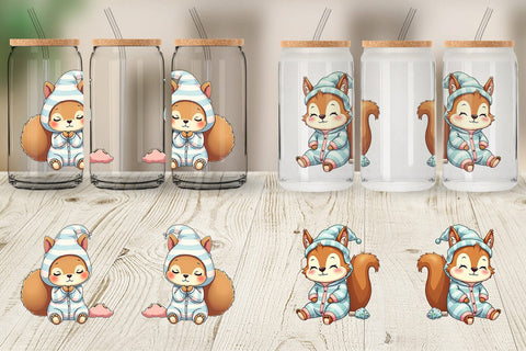 Glass Can Sleepy Squirrel Sublimation artnoy 