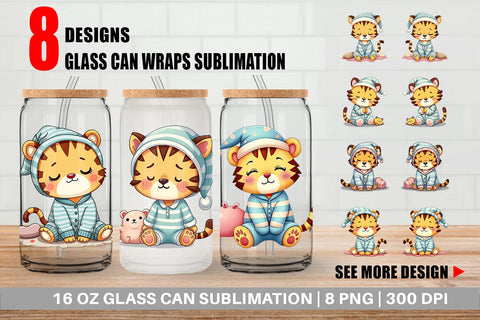 Glass Can Sleepy Tiger Sublimation artnoy 
