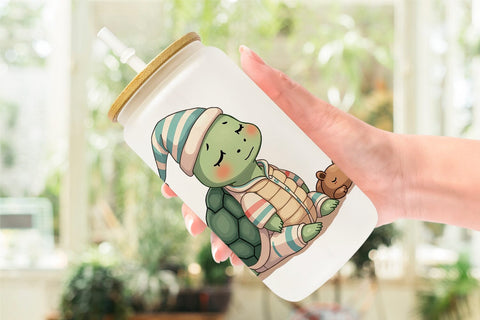 Glass Can Sleepy Turtle Sublimation artnoy 