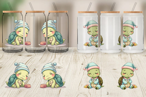 Glass Can Sleepy Turtle Sublimation artnoy 