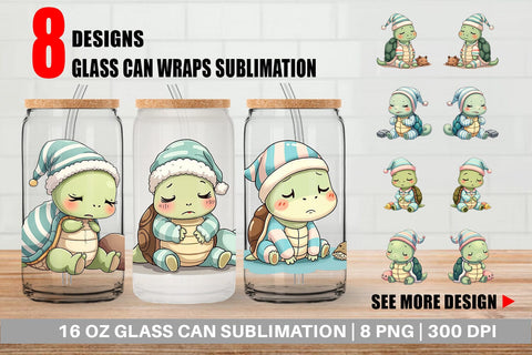 Glass Can Sleepy Turtle Sublimation artnoy 