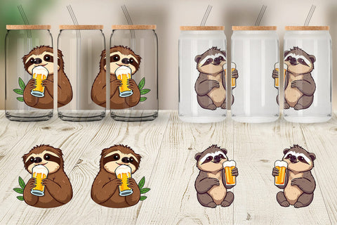 Glass Can Sloth Beer Day Sublimation artnoy 
