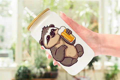 Glass Can Sloth Beer Day Sublimation artnoy 