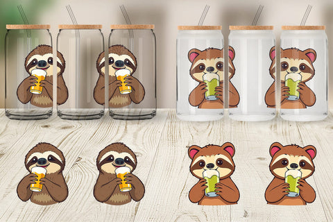Glass Can Sloth Beer Day Sublimation artnoy 