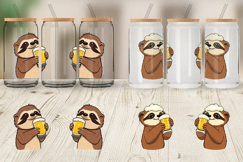 Glass Can Sloth Beer Day Sublimation artnoy 