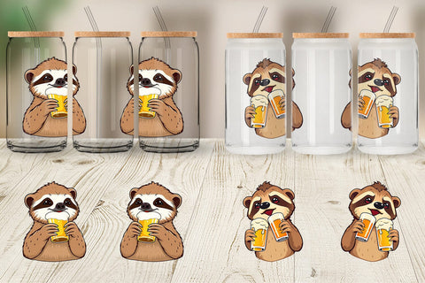 Glass Can Sloth Beer Day Sublimation artnoy 