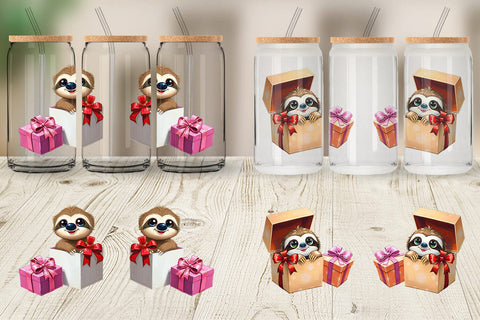 Glass Can Sloth Gift Sublimation artnoy 