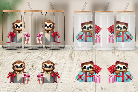 Glass Can Sloth Gift Sublimation artnoy 