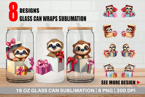 Glass Can Sloth Gift Sublimation artnoy 