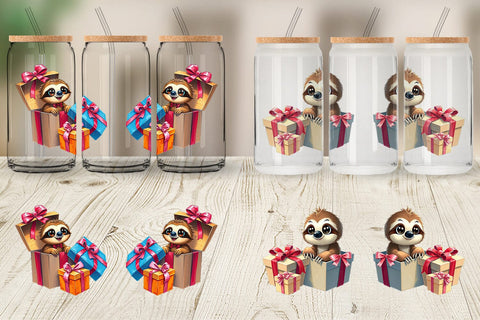 Glass Can Sloth Gift Sublimation artnoy 