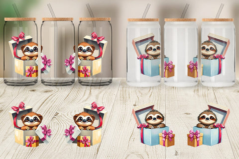 Glass Can Sloth Gift Sublimation artnoy 