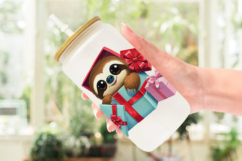 Glass Can Sloth Gift Sublimation artnoy 