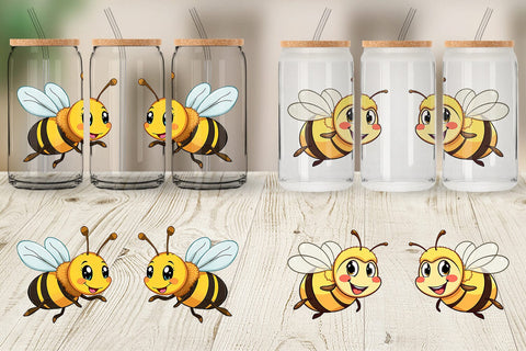 Glass Can Smiling Bee Sublimation artnoy 