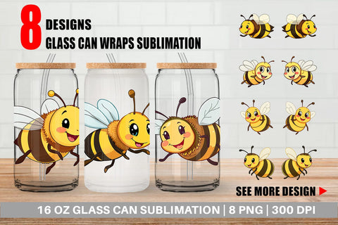 Glass Can Smiling Bee Sublimation artnoy 