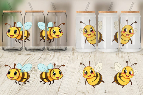 Glass Can Smiling Bee Sublimation artnoy 